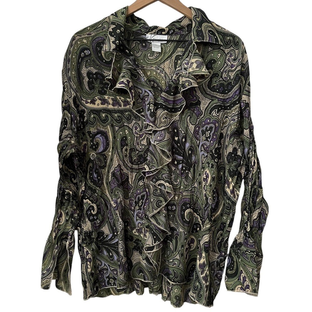 Dressbarn Woman Paisley Blouse Top 3X Long Sleeve Ruffle